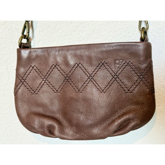 Vintage Eddie Bauer Shoulder Bag Brown 100% Pebbled Leather Crossbody boho Bag - Picture 1 of 12